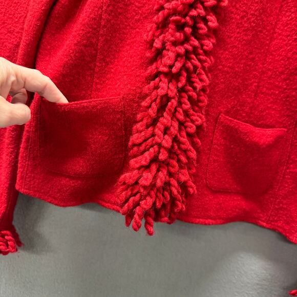 Talbots Wool Blazer Womens Small Red Fringe Detail Snap Up Crop Classic Vintage - Picture 4 of 7